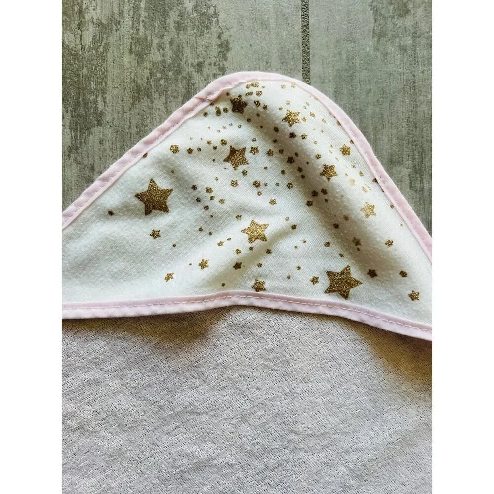 BABY KISS 3 Pack Hooded Lightweight Bath Towel Set Baby Girl White Pink Gold